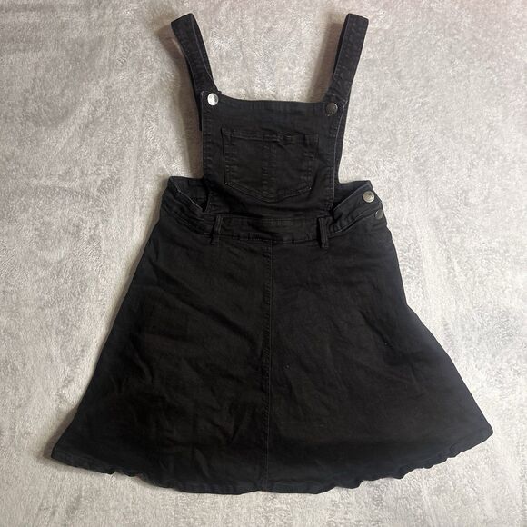 Hell Bunny Dakota Denim Pinafore Dress size large Overalls Skirt Dark Jean Dress - Picture 2 of 9